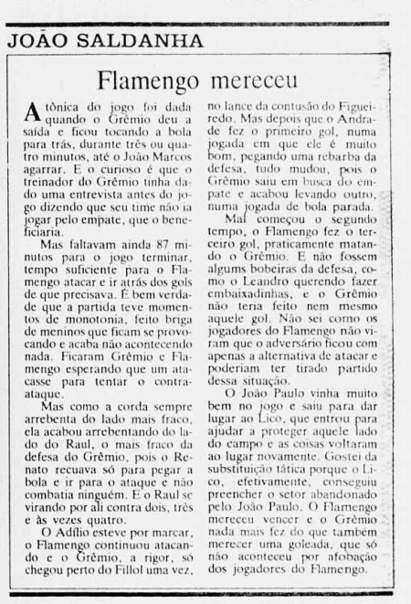 1984 flamengo 3x1 gremio jb saldanha